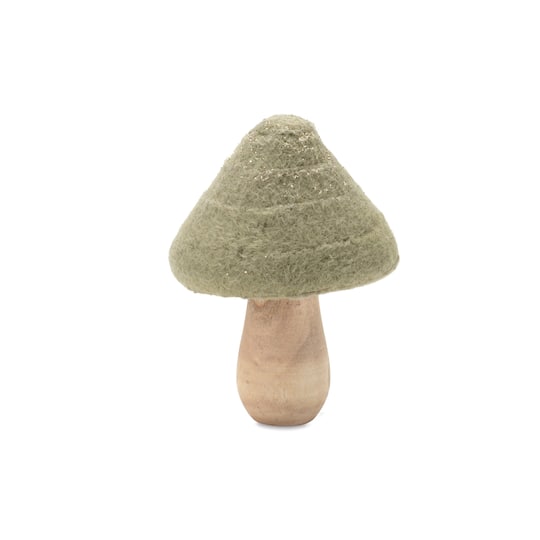 Green & Brown Glittered Wool Mushroom Décor Set